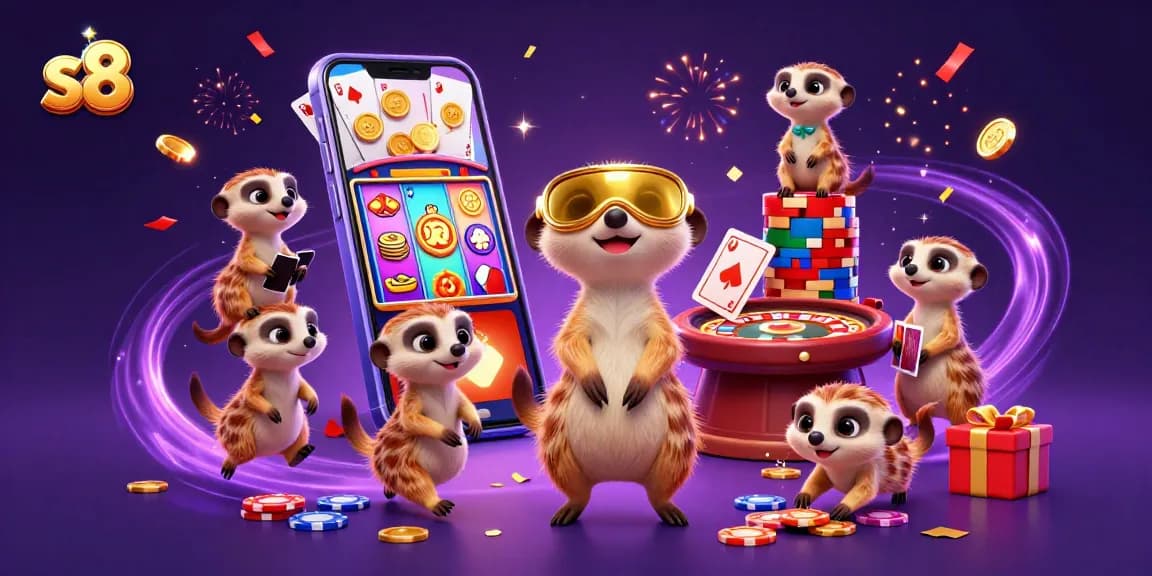 Bet on exciting games at s8 with glamorous meerkats managing a vibrant casino.