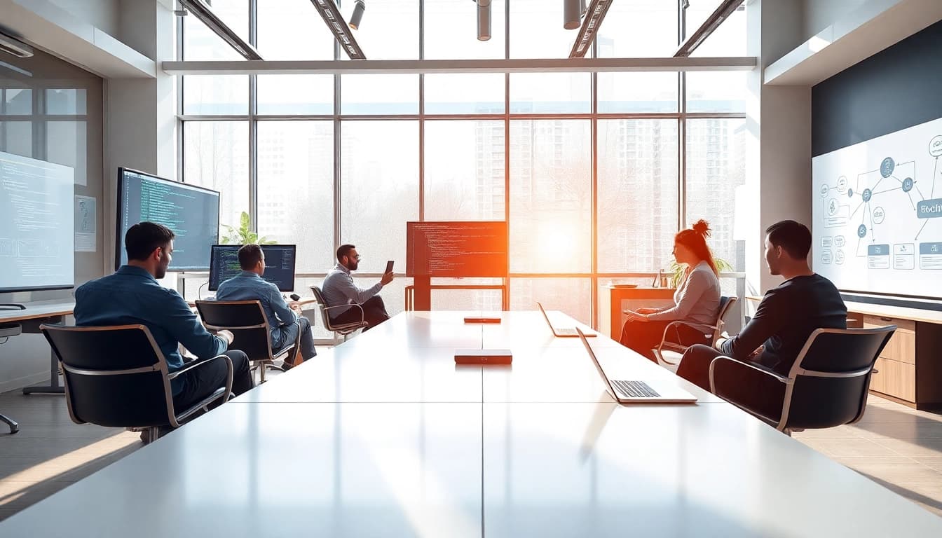 Showcasing EORMC blockchain development in a vibrant workspace with collaborative elements.
