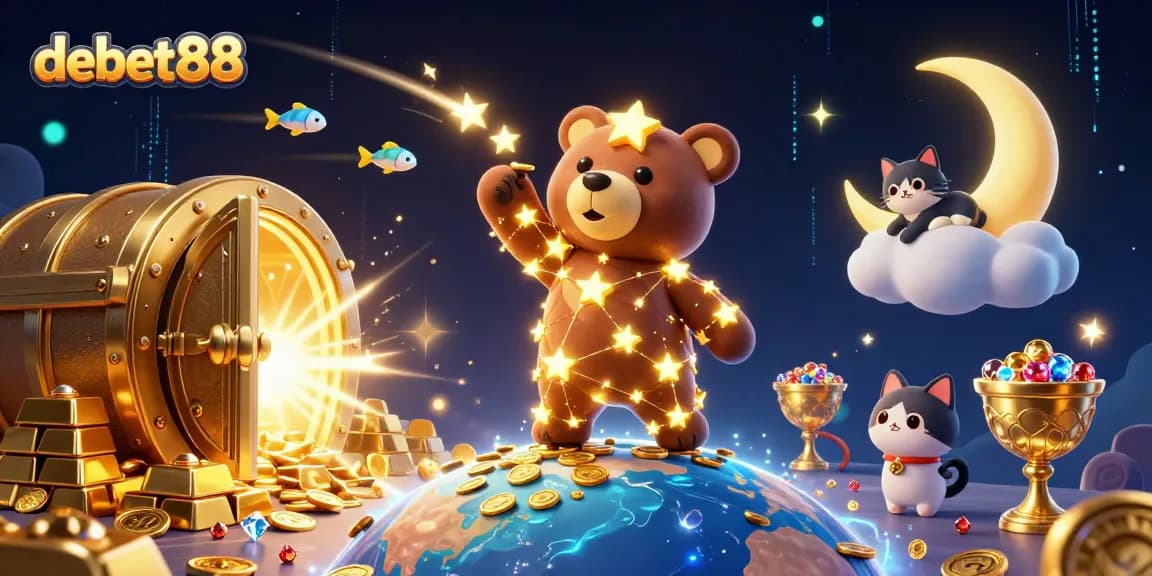 Experience the excitement of debet88 with vibrant casino elements and enchanting characters in a dynamic scene.