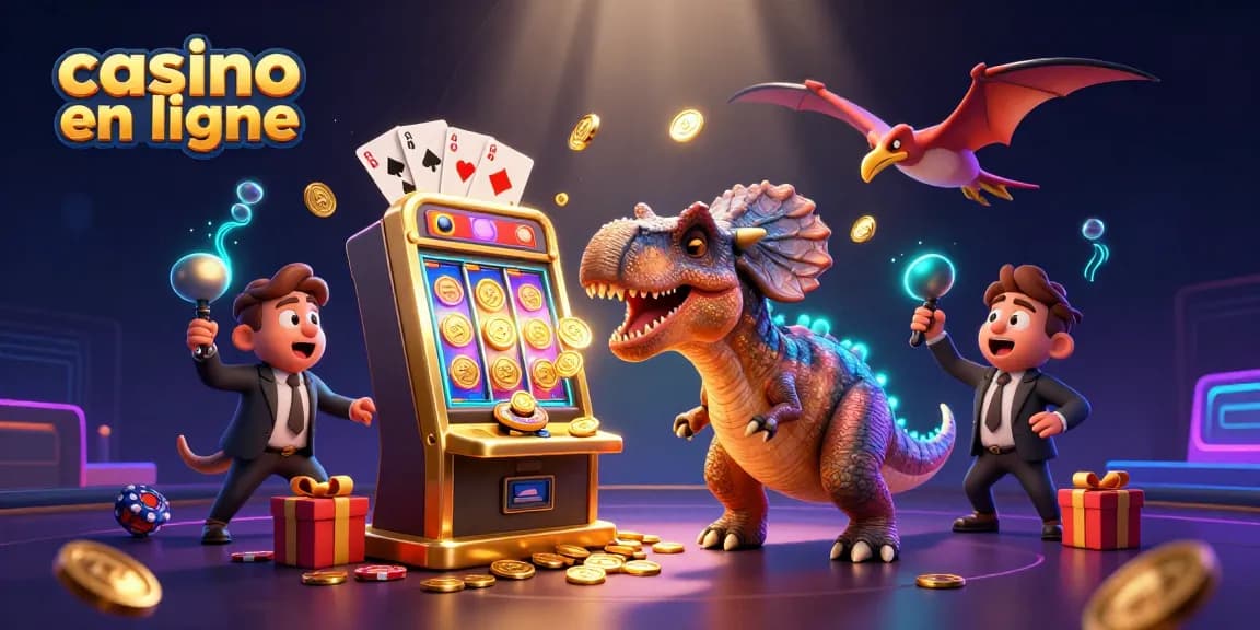 Casino en ligne : un pachycephalosaurus déclenche un jackpot sur une machine à sous dorée.