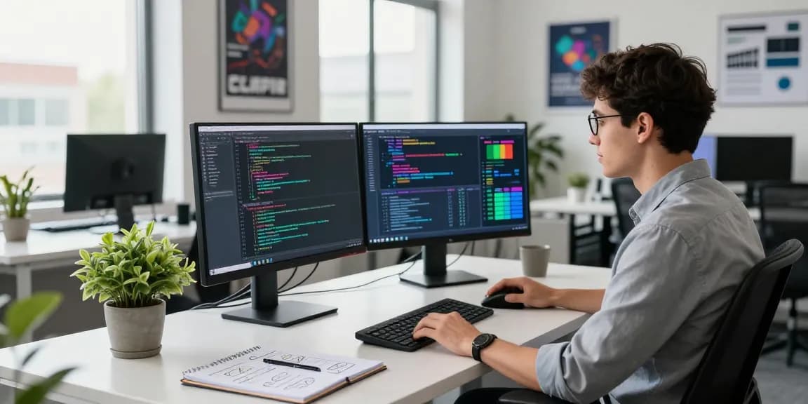 Software engineer coding in a modern workspace, showcasing bdtjl technology.