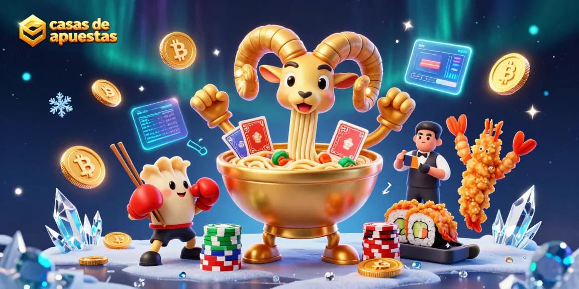 Los apostadores disfrutan de las casas de apuestas con un tazón de ramen gigante y elementos vibrantes.