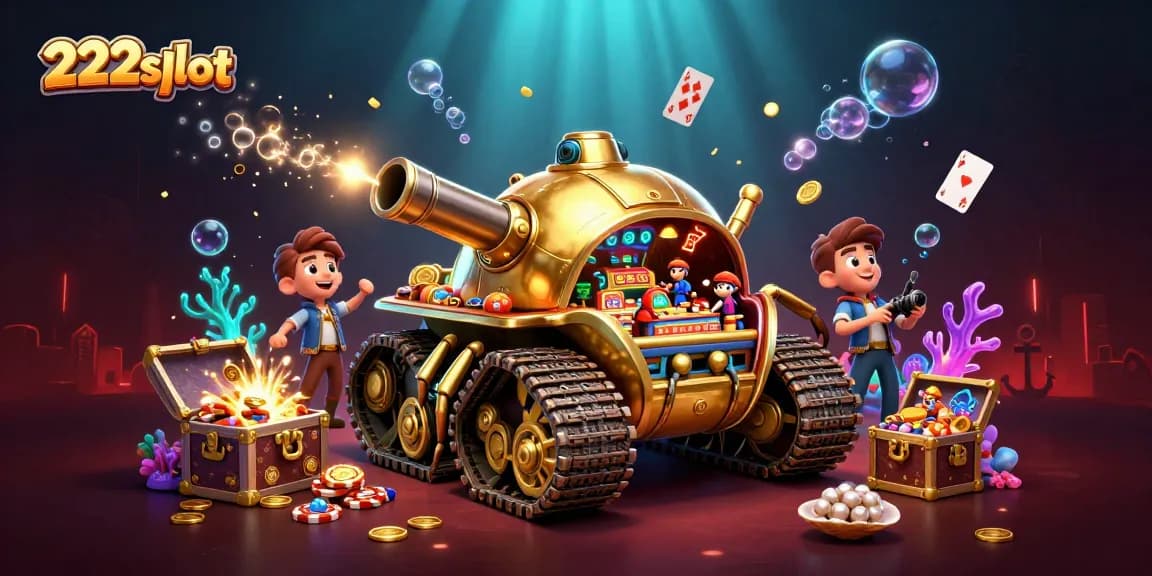 Memenangkan jackpot di 222slot dengan simbol keberuntungan dan suasana kasino yang riuh.