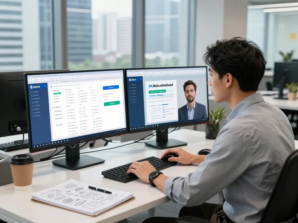 Professional discussing strategies for meta whitelisted ad accounts rent in a modern office.