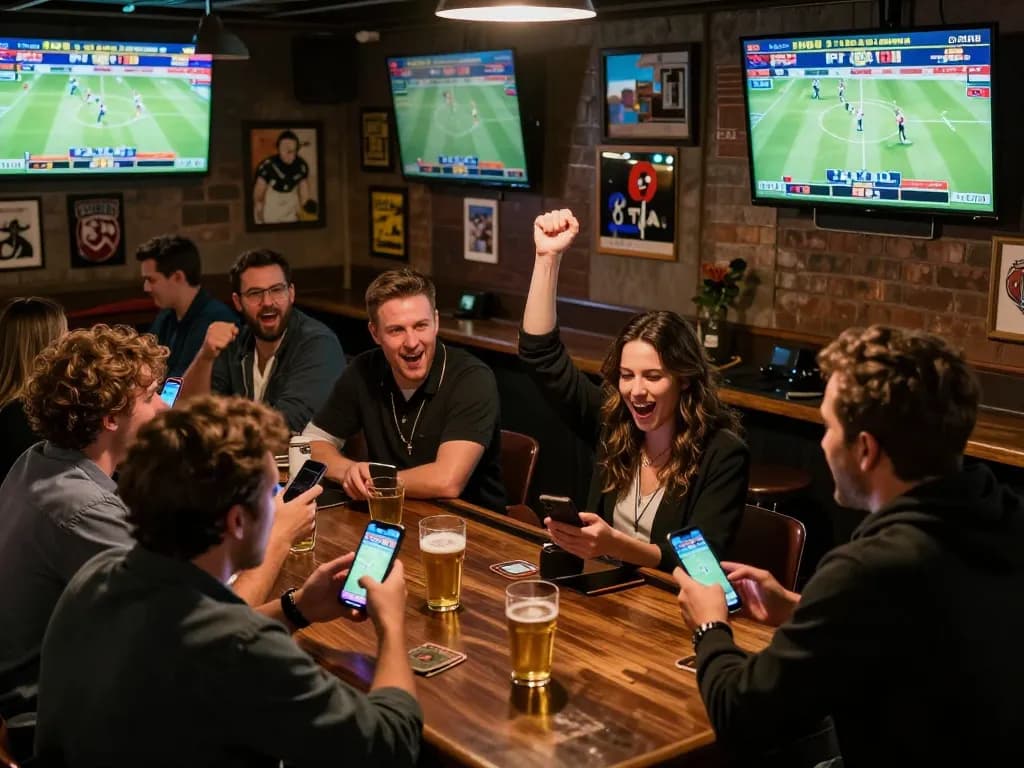 Exciting sports betting at w 88 bar with patrons placing bets and watching games live.