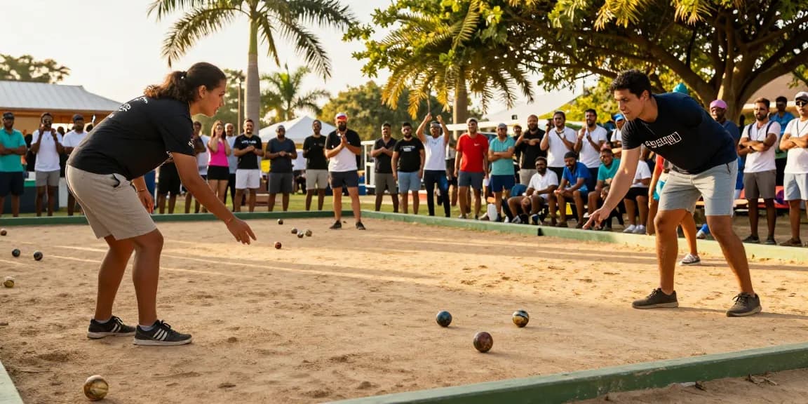 Pemain petanque beraksi di lapangan, fopikotagorontal.org menampilkan suasana kompetitif yang meriah.
