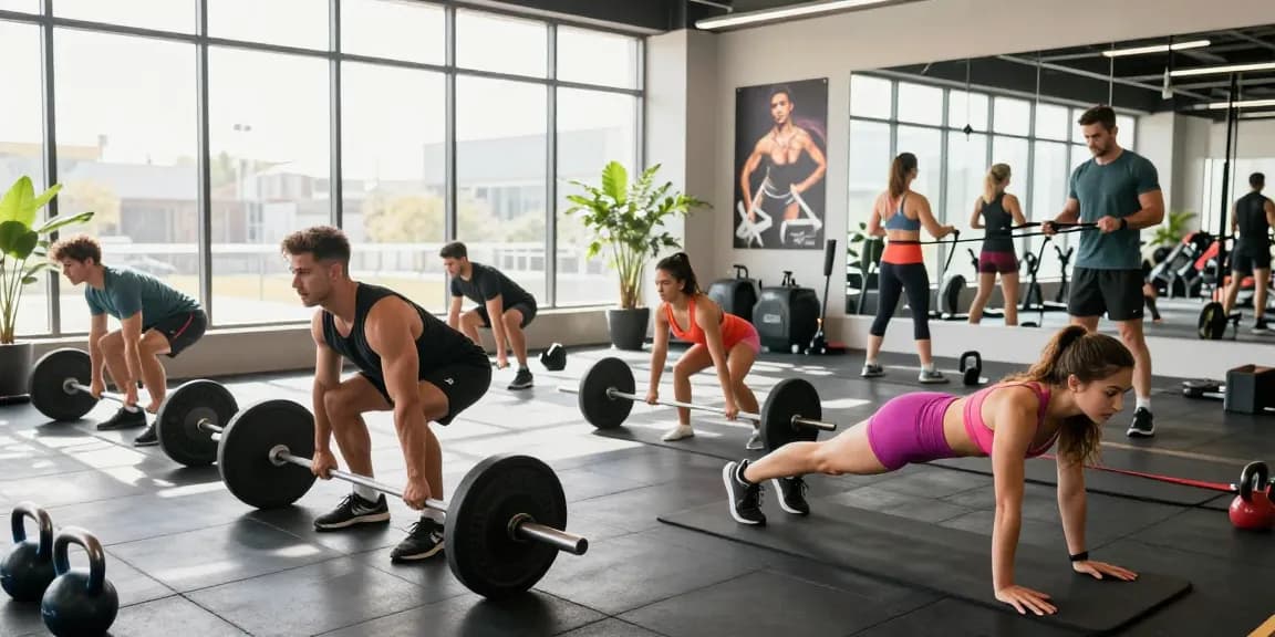 Medi Pharma Steroids empowering diverse athletes in a modern gym during energetic training.