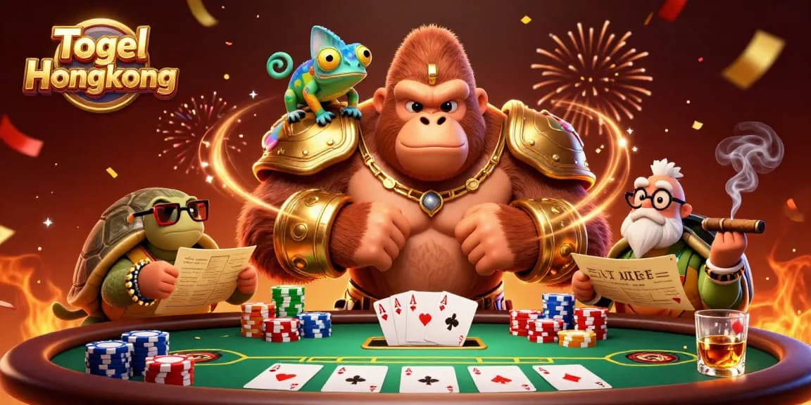 Togel Hongkong showcases a dynamic gambling scene with colorful poker elements and vibrant characters.