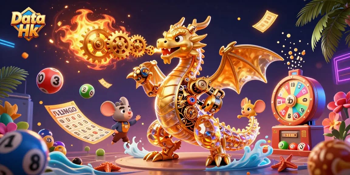 Transform your strategy with Data Hk insights, featuring an illustrated scene of golden dragon and vibrant lottery elements.