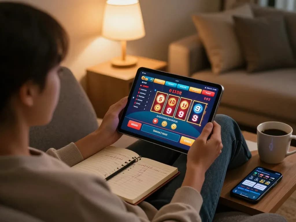 Player enjoys online gaming at home with LV88, highlighting engaging interaction on tablet.