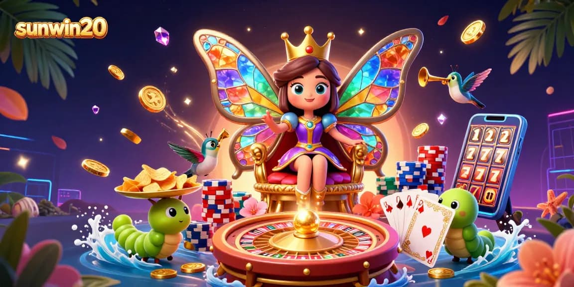 Experience the excitement of sunwin20 with vibrant casino elements, vividly illustrated in 3D.