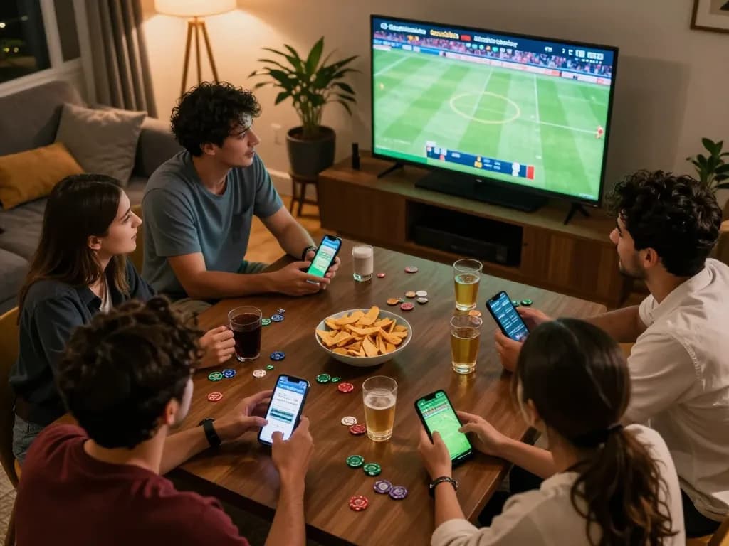 Socolive viewers engaged in live betting during a soccer match overview, capturing excitement and camaraderie.