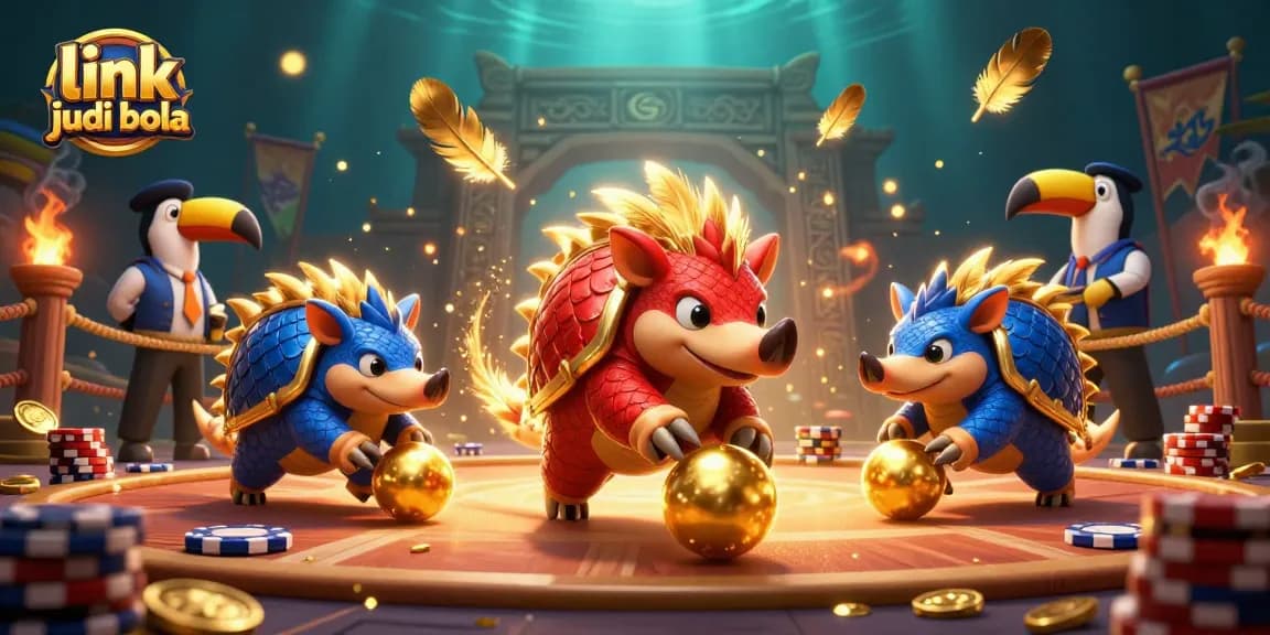 Link judi bola yang menarik saat bertaruh dengan pangolin pemukul dadu dan tumpukan chip kasino.