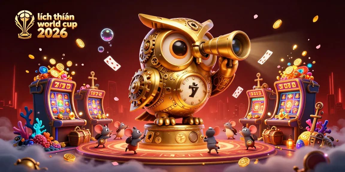 Engaging scene depicting lịch thi đấu world cup 2026 with a golden owl and dynamic casino elements.