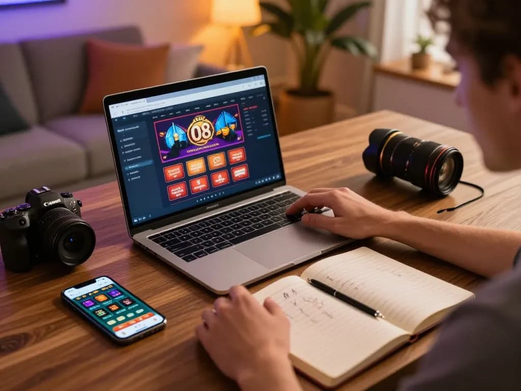 Engaging with the O8 online casino platform while enjoying a cozy home setup