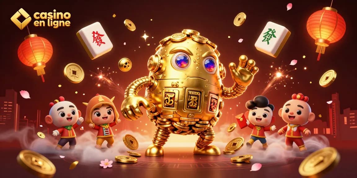 Découvrez la magie des jeux dans ce casino en ligne vibrant avec un golem en or et des éléments de jeu dynamique.