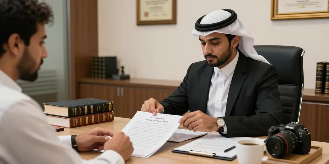 Expert criminal lawyer in Jeddah consulting with a client on legal matters.