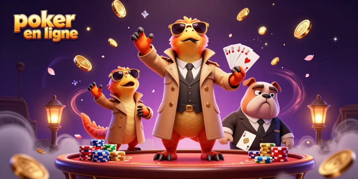 Jouez au poker en ligne avec des raptors déguisés dans un casino VIP, riches éléments de jeu entourants.