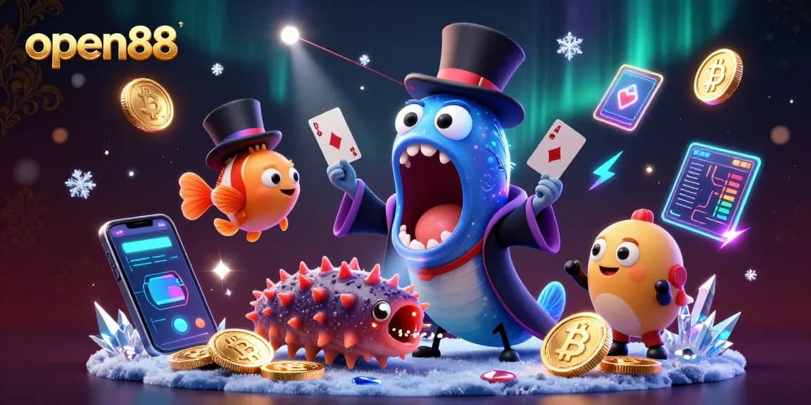 Experience winning strategies at open88 with vibrant casino-themed underwater characters and crypto elements.