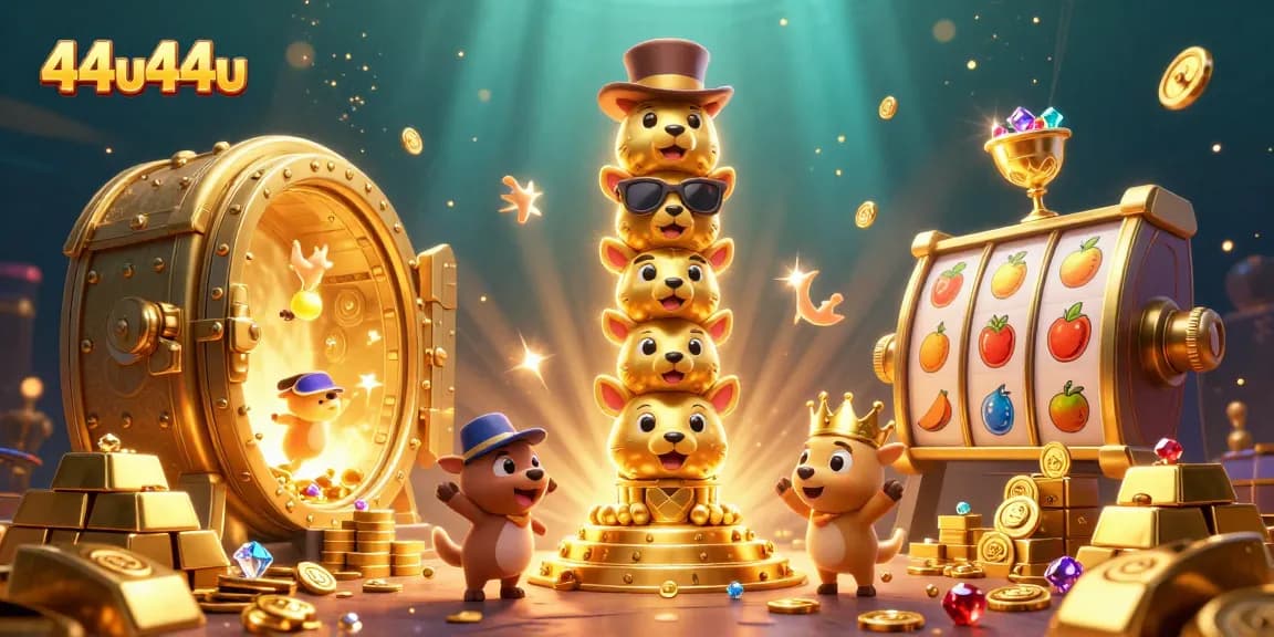 Experience thrilling casino action with 44u44u's treasure-themed illustration featuring dynamic slot elements.