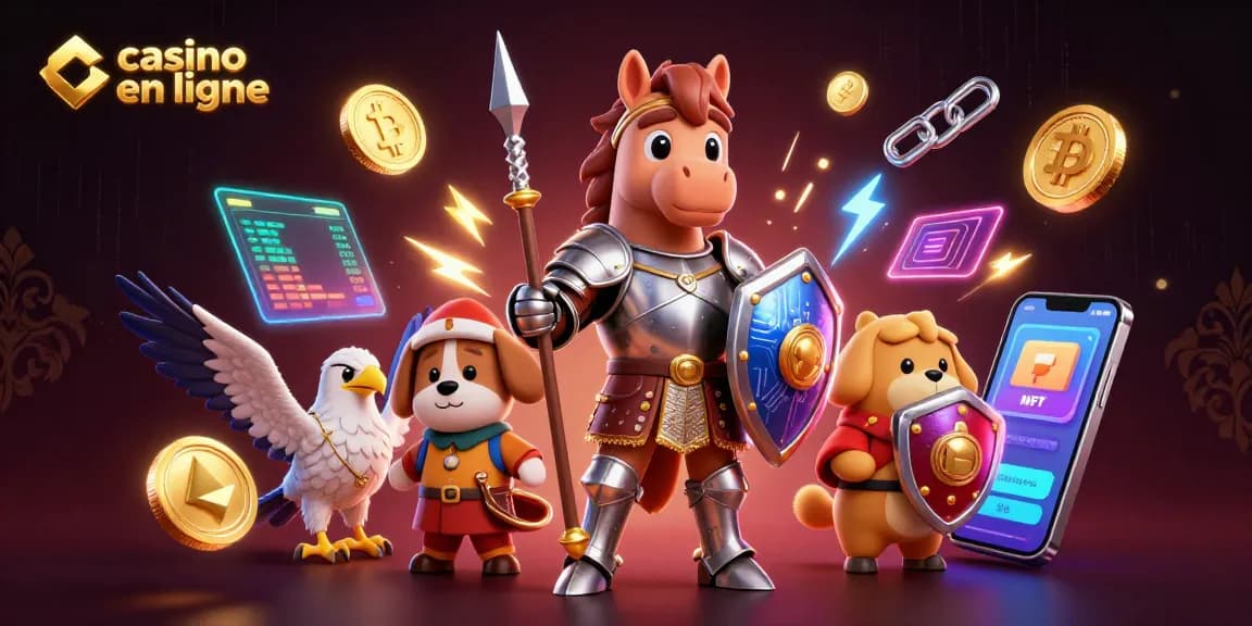 Plongez dans l'univers du casino en ligne avec cette illustration dynamique de personnages médiévaux.