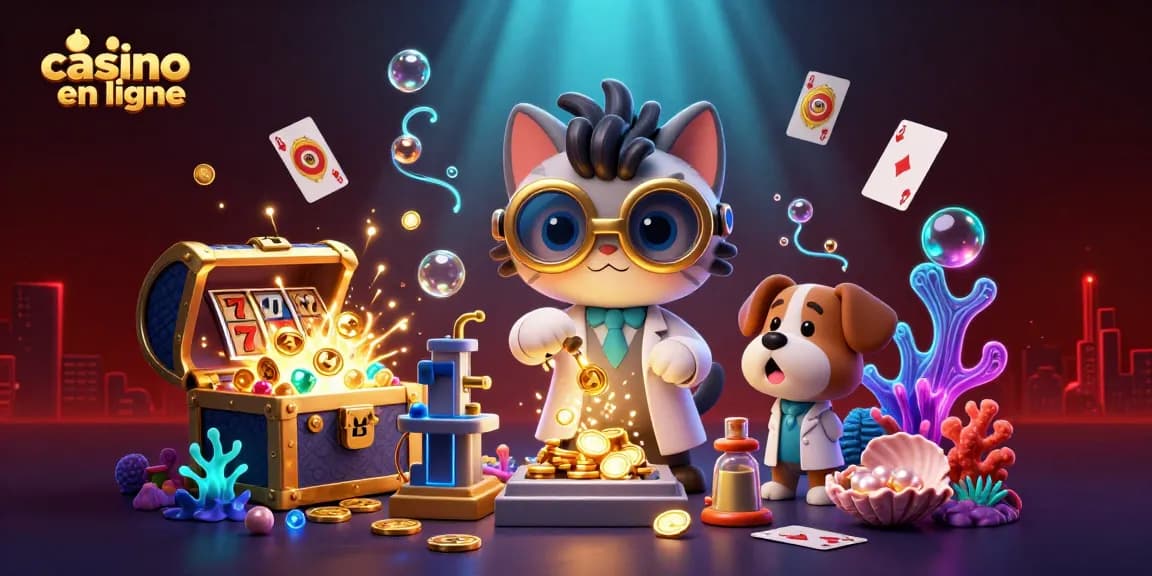 Jouez au casino en ligne avec des personnages amusants dans une scène riche en détails.