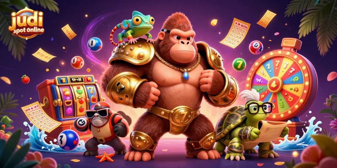 Menangkan judi slot online dengan gorila raja bertanduk emas dan bintang beraneka warna.