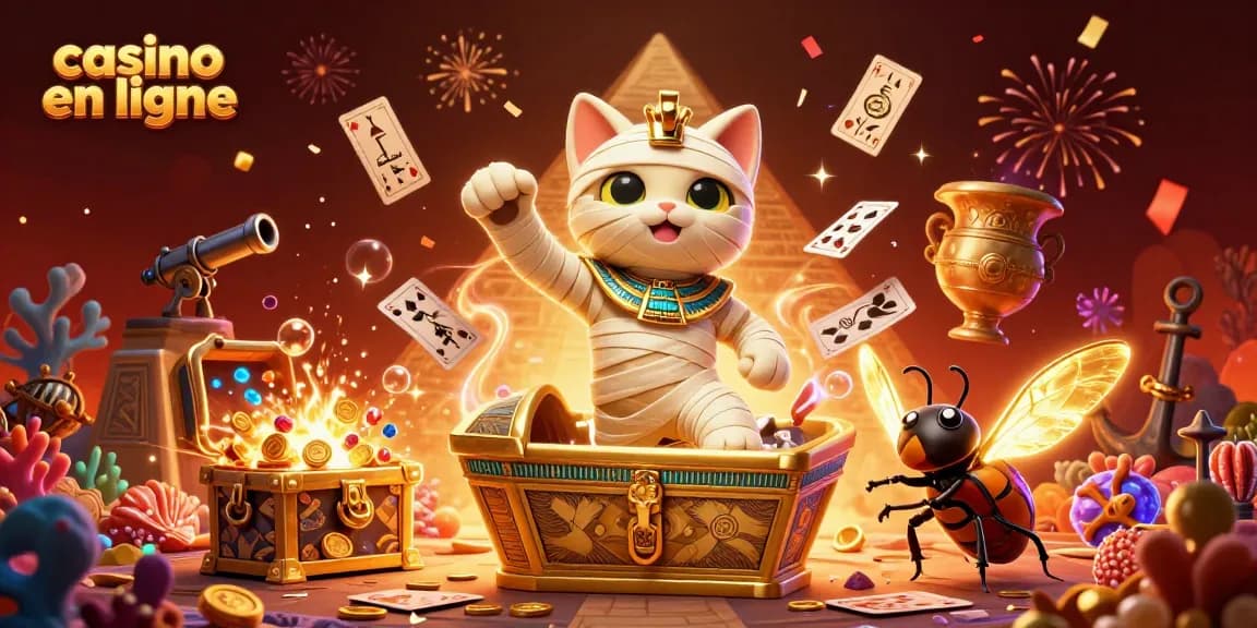 Le casino en ligne et son ambiance festive avec un chat momifié égyptien.