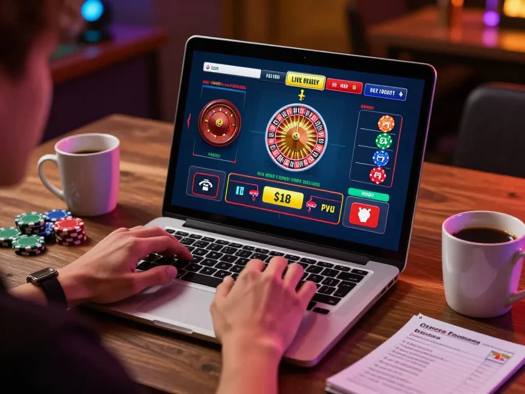 Engaging online gaming scene with rokok88 roulette gameplay on a laptop, enhancing player experience