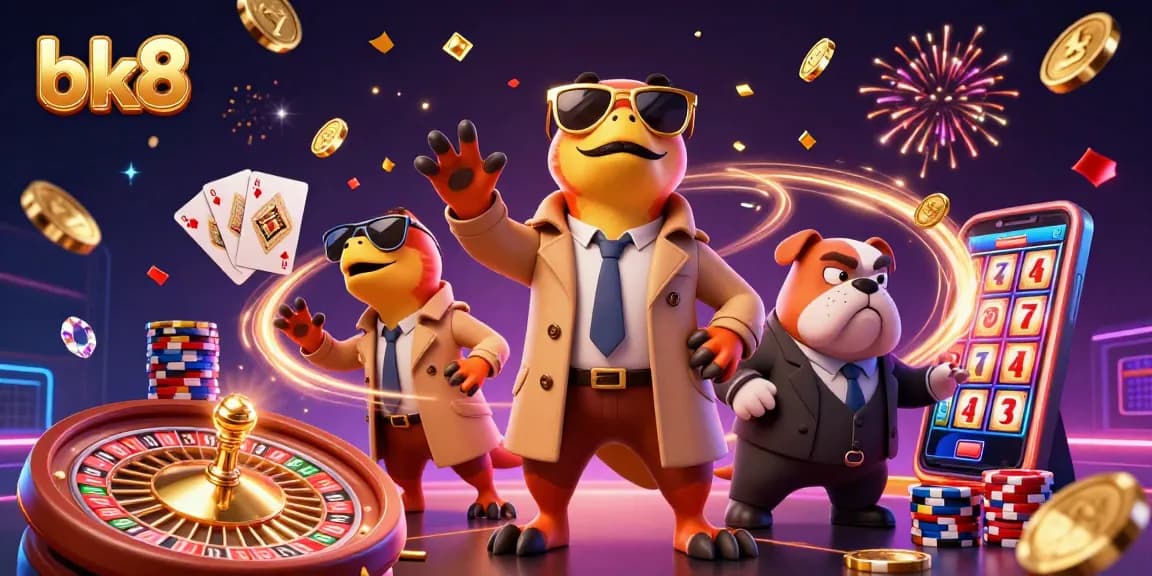 Engage in fun gaming experiences with bk8, showcasing cartoon raptors and vibrant casino elements.