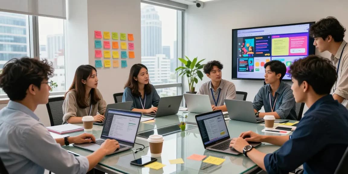Creative team collaborating at a social media agency KL, developing innovative marketing strategies.