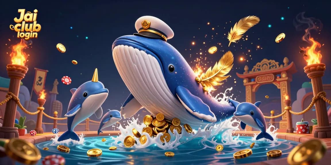 Engage with exciting games at Jai club login, featuring cartoon characters amidst coins and gaming elements.