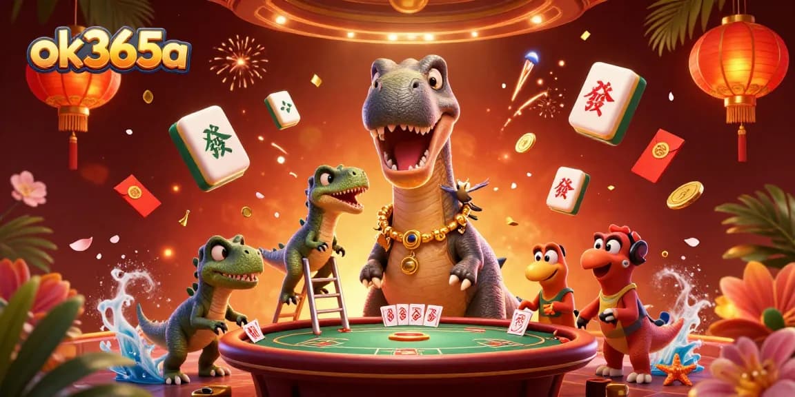 Engage in exciting gambling with ok365a as the brontosaurus oversees a vibrant casino scene.