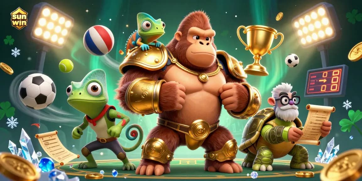 Engage with sun win strategies shown in a vibrant 3D casino scene with iconic characters and dynamic gaming elements.
