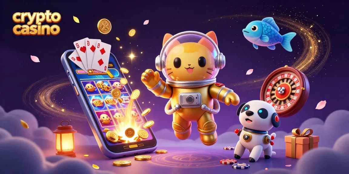 Scopri il crypto casino con fantastici giochi e vincite straordinarie in un'illustrazione vivace.