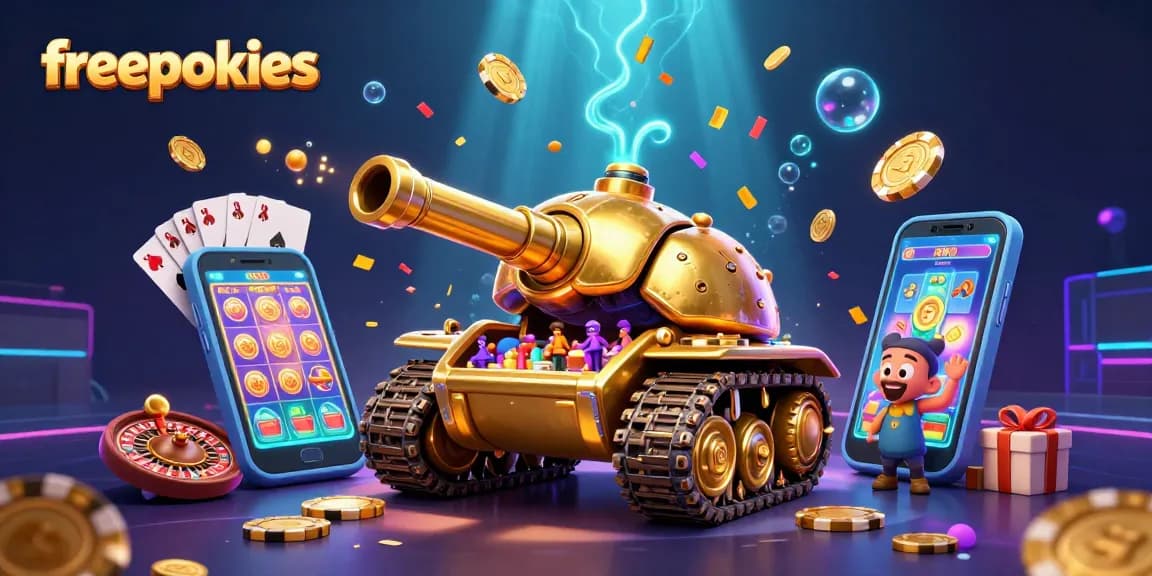 Experience freepokies with our vibrant casino-themed 3D digital illustration full of excitement.