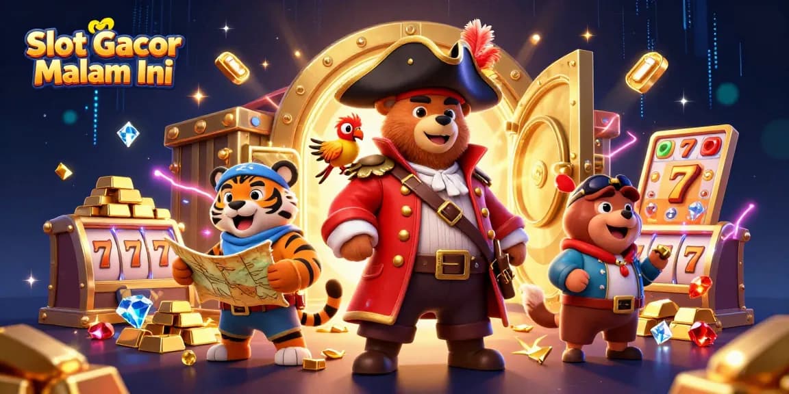 Experience Slot Gacor Malam Ini with our vibrant 3D character scene showcasing thrilling gaming elements.