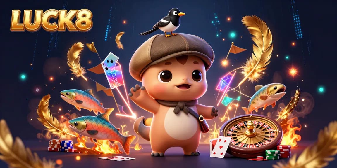 Experience the excitement of LUCK8 casino with vibrant characters and dynamic gaming elements.