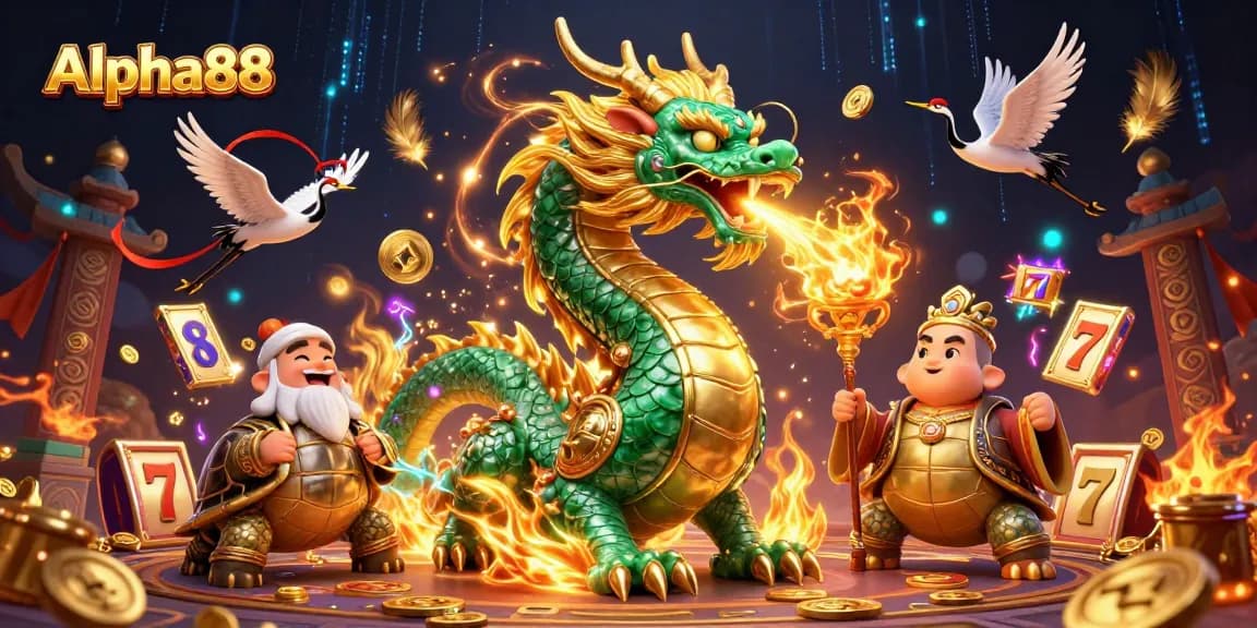 Alpha88 slot players enjoy a vibrant gaming experience with a jade dragon and lucky elements.