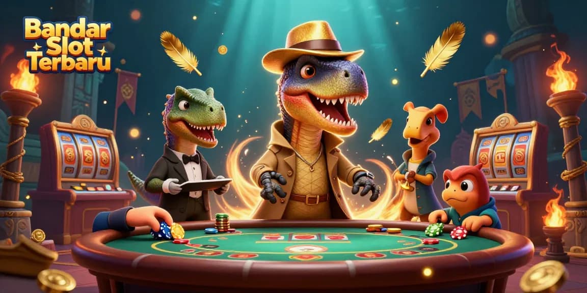 Experience Bandar Slot Terbaru with vibrant characters and dynamic gaming elements in this immersive 3D illustration.