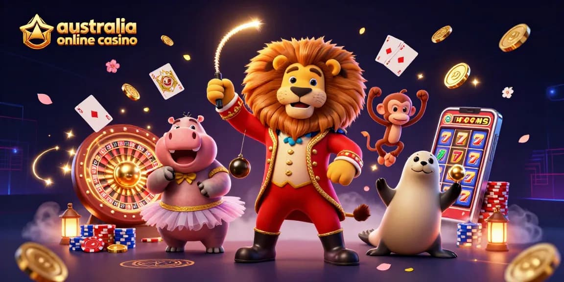 Engage with a vibrant illustration of the australia online casino experience featuring playful characters and casino elements.