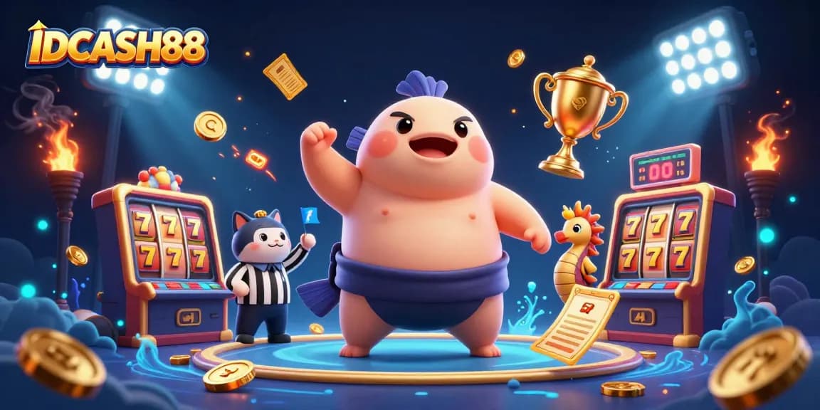Play exciting slots with IDCASH88 at a vibrant underwater casino, featuring dynamic characters and rich visuals.