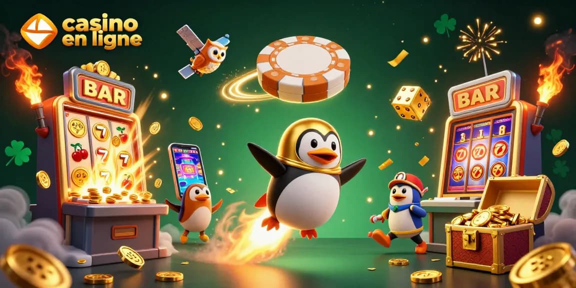 Profitez des jeux de casino en ligne avec un pingouin doré en fusée et des jackpots explosifs.