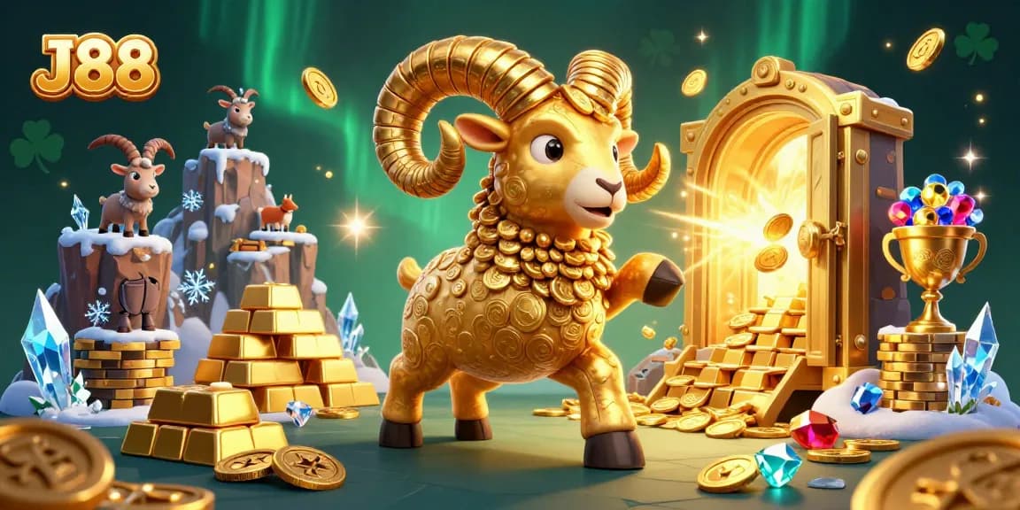 Engage in thrilling betting adventures with J88's vibrant 3D casino illustration filled with riches.