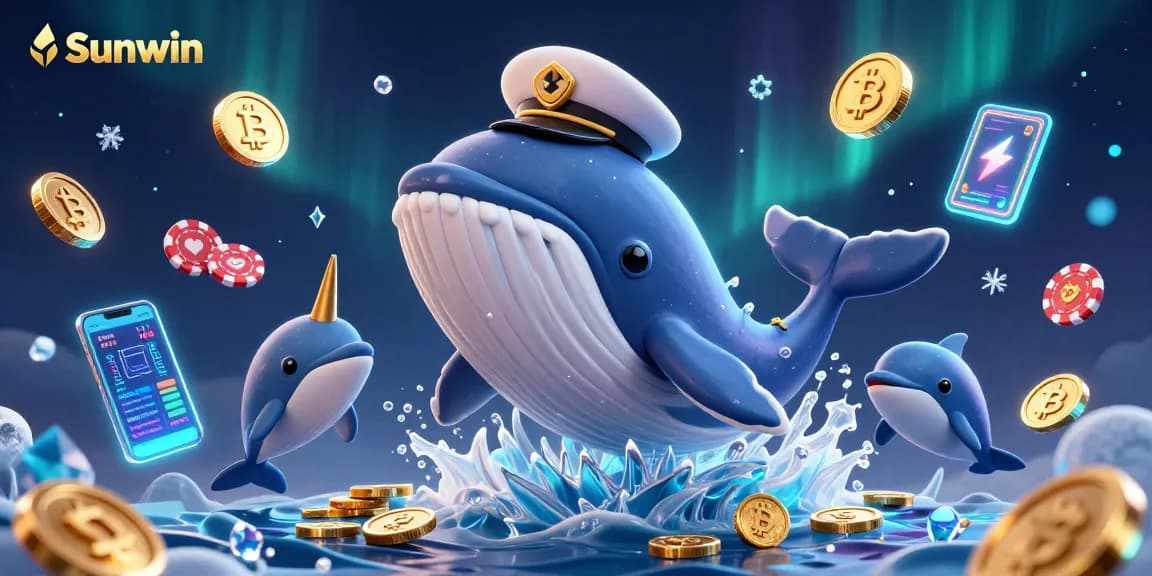 Experience thrilling adventures at Sunwin, featuring a whale in coins and playful dolphins with poker chips.