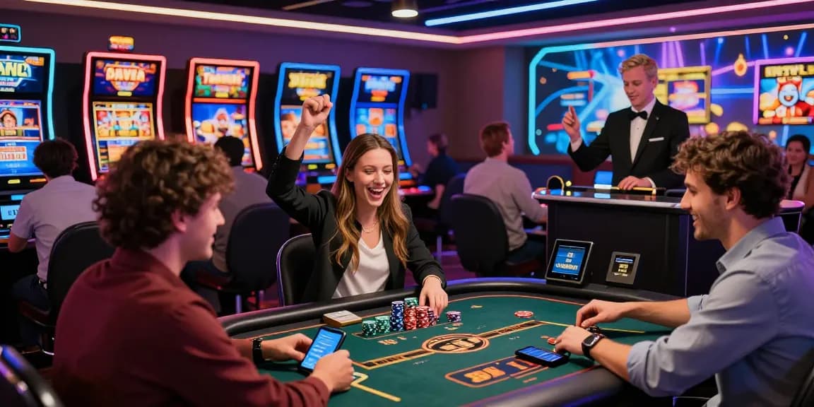Exciting scene at https://brcs.co.uk showcasing diverse players enjoying credit card casino games in a vibrant atmosphere.