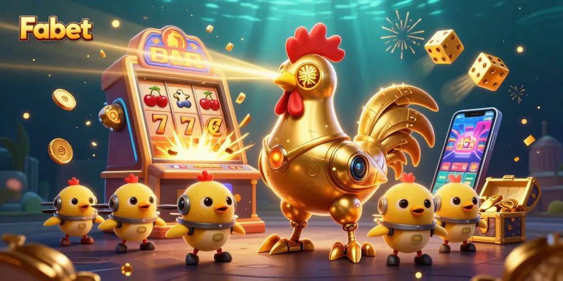 Engage in thrilling gambling adventures with Fabet's captivating casino illustration featuring dynamic game elements.