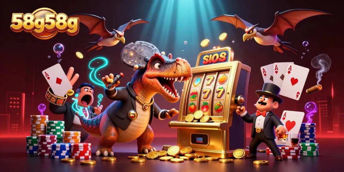 58g58g illustration featuring a pachycephalosaurus headbutting a golden slot machine for jackpot coins