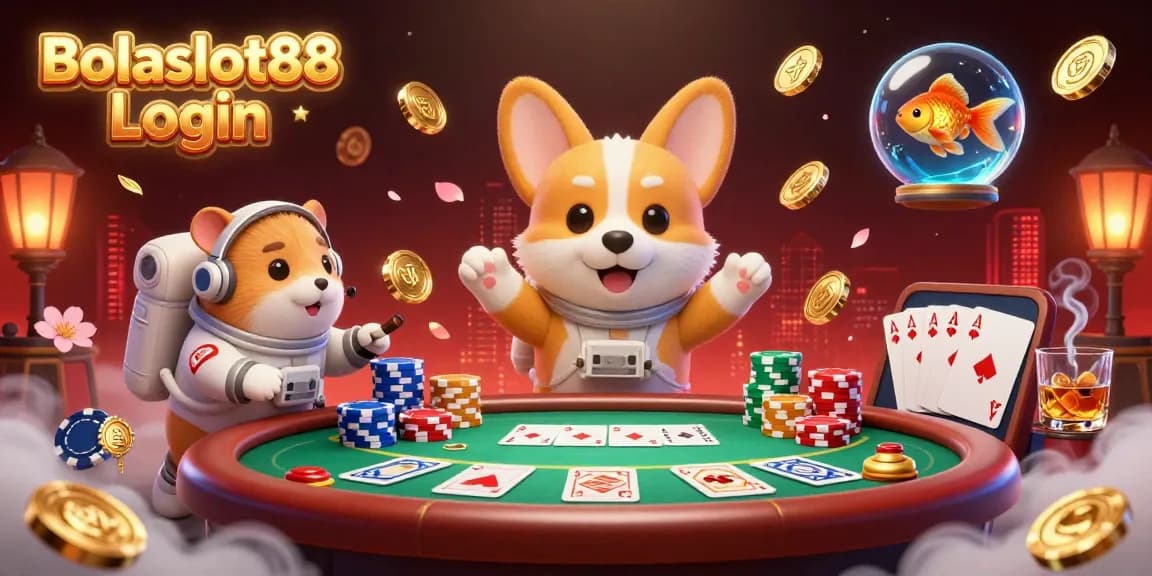 Bolaslot88 Login enhances gaming with fun, featuring an astronaut corgi in a casino scene, rich with action.