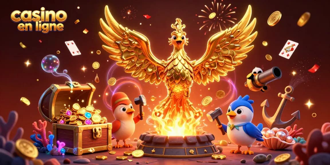 Gagnez aux machines à sous dans un casino en ligne avec un phénix doré vibrant